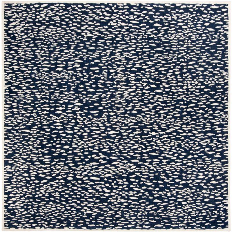Navy Blue/Ivory 6' x 6' Synthetic Flat Woven Reversible Rug