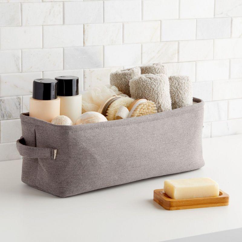 Gray Jute Rectangular Bathroom Storage Bin with Handles