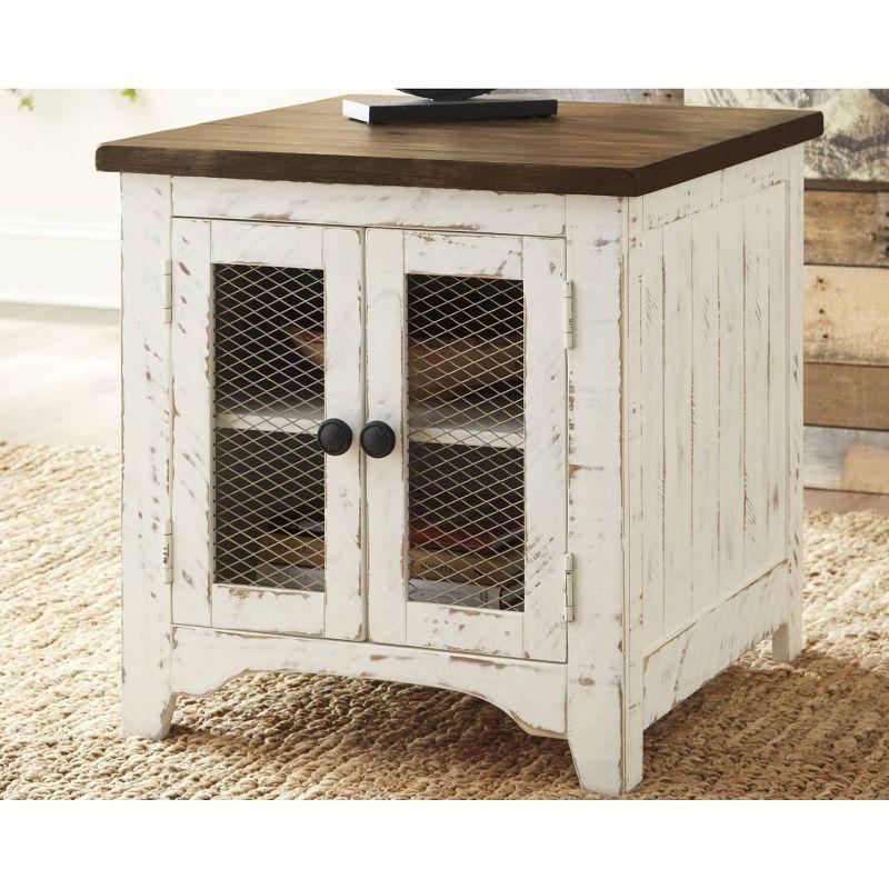 Wystfield End Table White/Brown - Signature Design by Ashley: Modern Style with Storage, Wood Legs & Double Doors