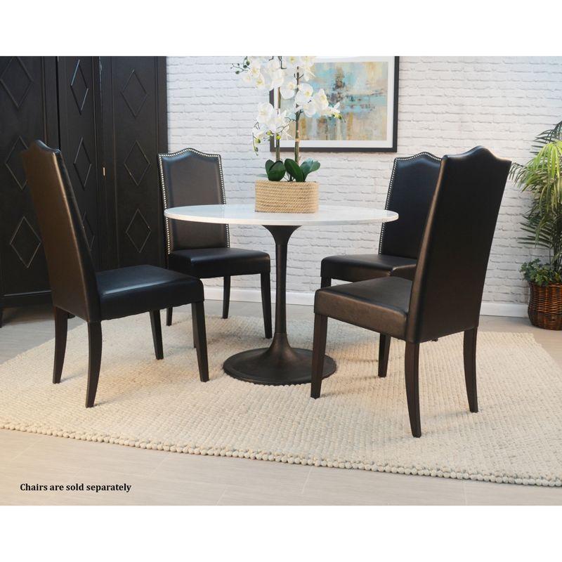 Carolina Living 40" Zaha Round Marble Top Dining Table Black/White: Pedestal Base, Seats 4