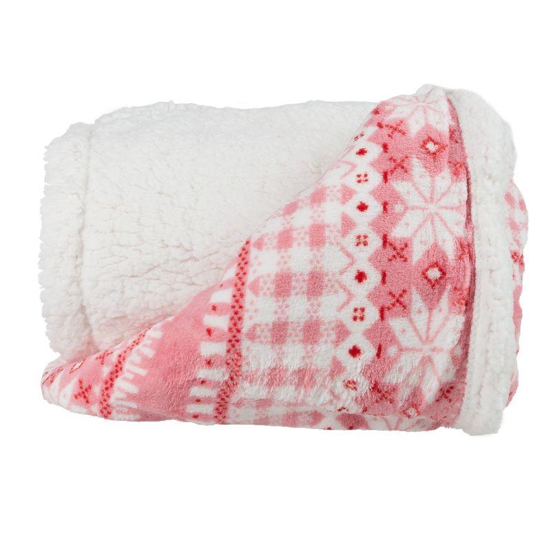 Hastings Home Fleece Snowflake Pattern Blanket Throw - 50" x 60", Pink