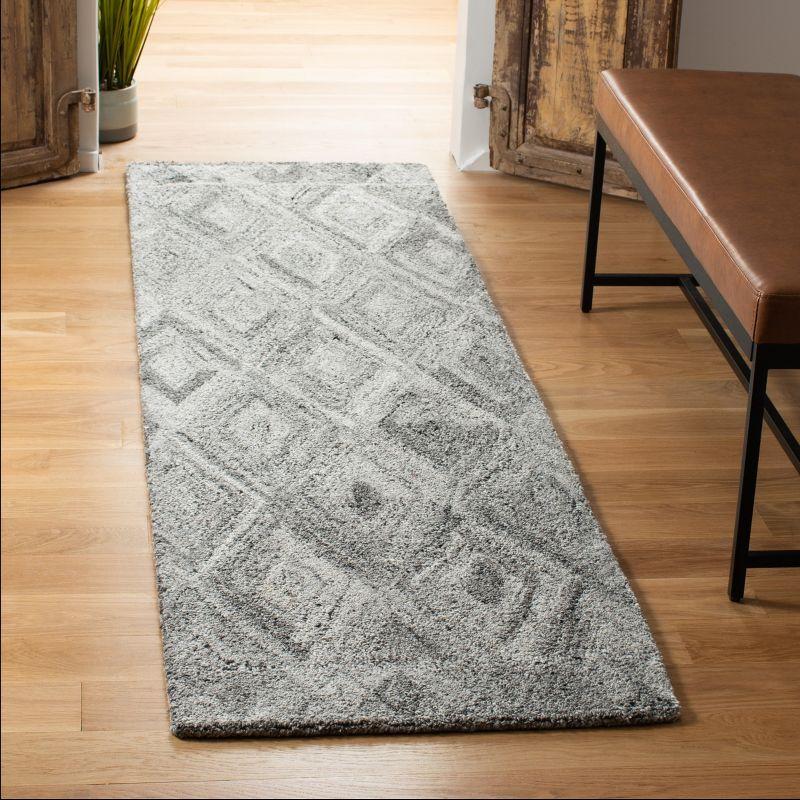 Hand-Tufted Grey/Black Abstract Wool & Viscose Runner Rug - 27x7 inches