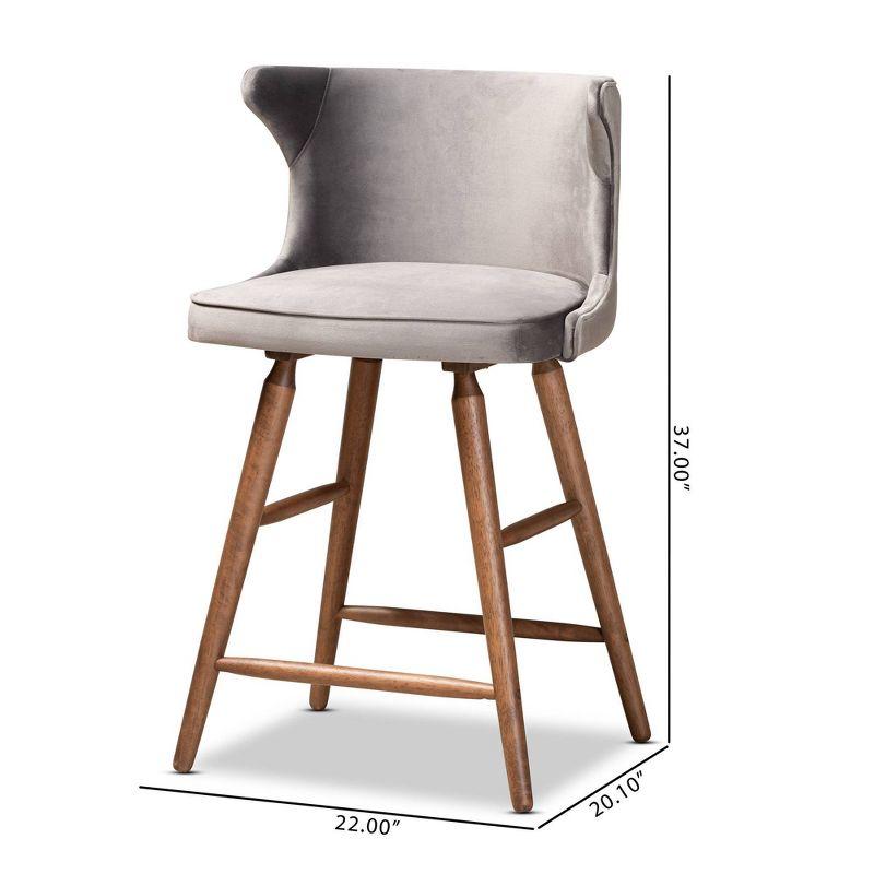 2pc Sagira Velvet & Wood Counter Height Barstool Set with Footrest - Baxton Studio