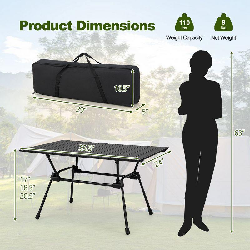 Black Adjustable Aluminum Folding Camping Table with Carrying Bag