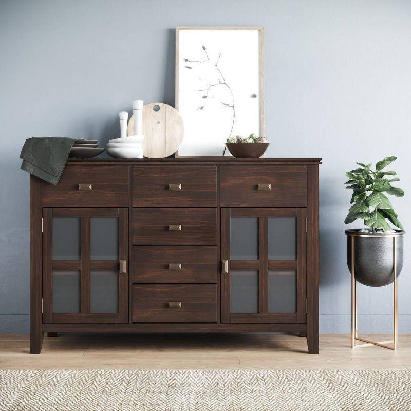 Dark Chestnut Brown Solid Wood Sideboard Buffet with Adjustable Shelves