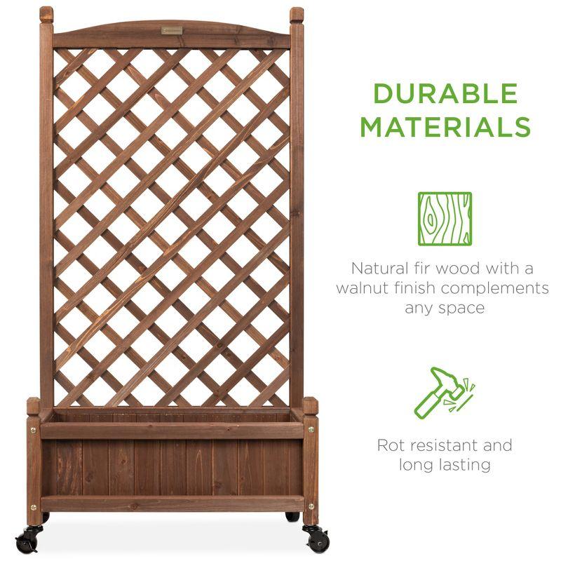 Best Choice Products Set of 2 48in Wood Planter Box & Diamond Lattice Trellis, w/ Drainage, Optional Wheels - Walnut