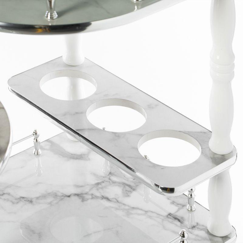 Fabulaxe Wood Serving Bar Cart Tea Trolley with 3 Tier Shelves and Rolling Wheels, Silver, White and Gray