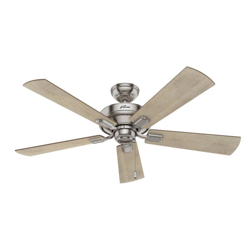 Hunter Fan 52" Crestfield Ceiling Fan (Includes LED Light Bulb) Nickel: 5-Blade, 3-Speed, Reversible Motor, Glass Shades