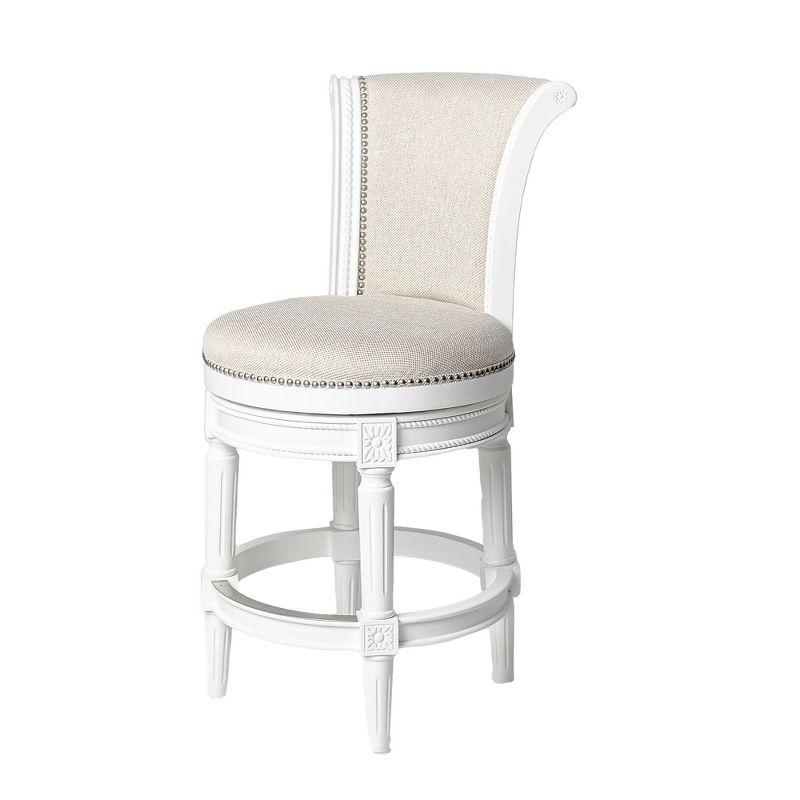 Alabaster White Leather-Wood Swivel Counter Stool with Nailhead Trim