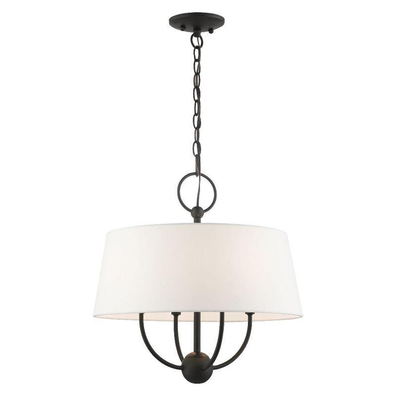 Mini Drum 4-Light Black Pendant with Off-White Shade