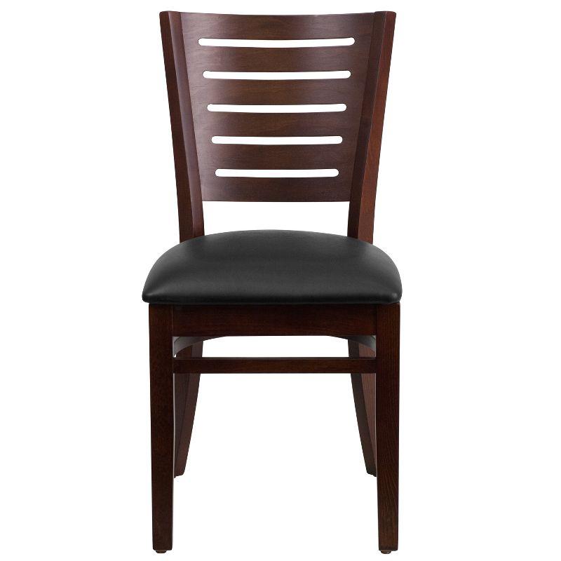 Flash Furniture Darby Series Slat Back Walnut Wood Restaurant Chair - Black Vinyl Seat