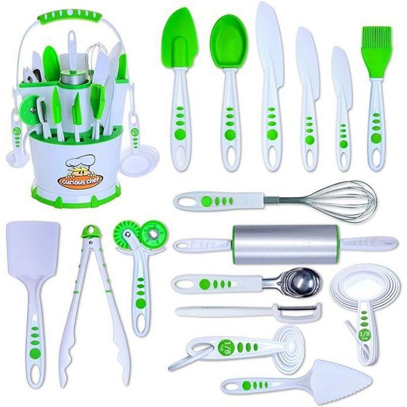 Curious Chef 30-Piece White and Green Kids Cookware Set