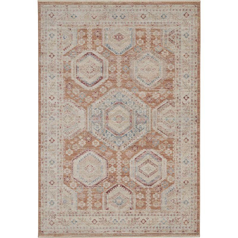 Brick and Blue Hand-knotted Synthetic Vintage Rug