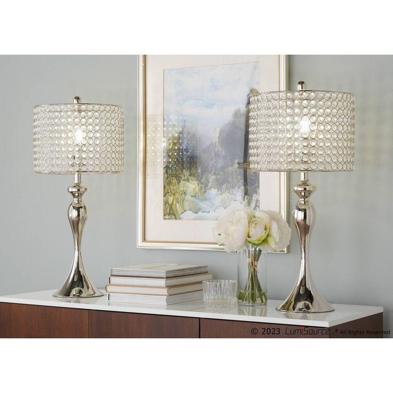LumiSource (Set of 2) Ashland 27" Contemporary Table Lamps Polished Nickel with Round Clear K9 Crystal Beads from Grandview Gallery: UL Listed