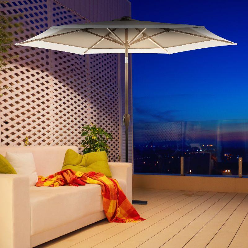 Spencer 9 ft. Gray and White Aluminum Solar LED Market Patio Umbrella