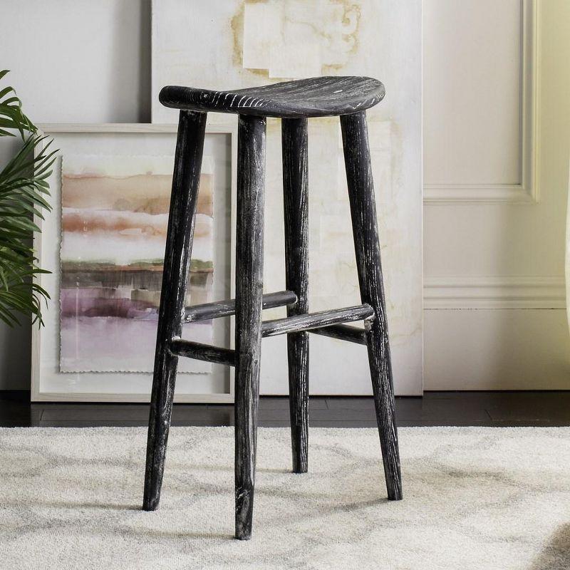 Colton Wood Bar Stool - BST1001 - Black/White Wash/Sungkai Wood - Safavieh