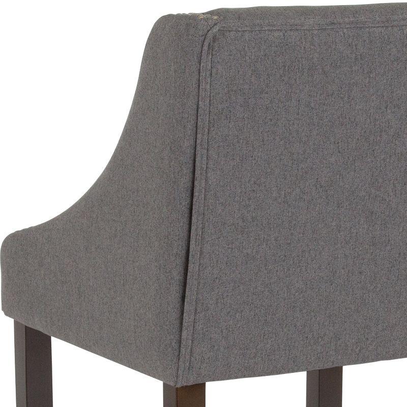 Merrick Lane Taylorsville 24 Inch Walnut Counter Height Stool with Nailhead Trim in Dark Gray Fabric