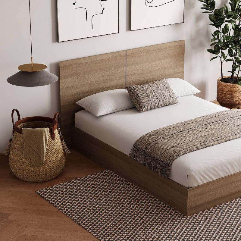 Nexera Queen Milano Platform Bed with Headboard Brown Oak