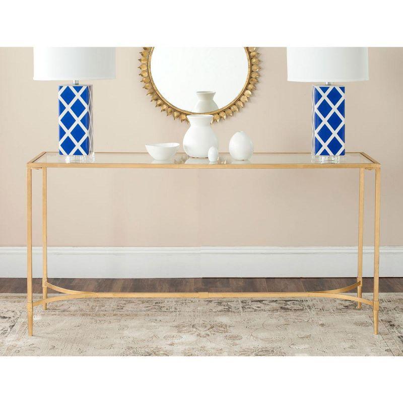 Elegant Transitional Gold Iron & Glass Rectangular Console Table with Storage