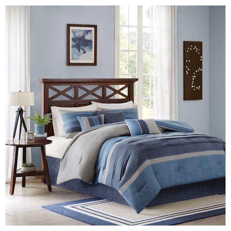 Navy Blue Queen 7-Piece Microsuede Comforter Set