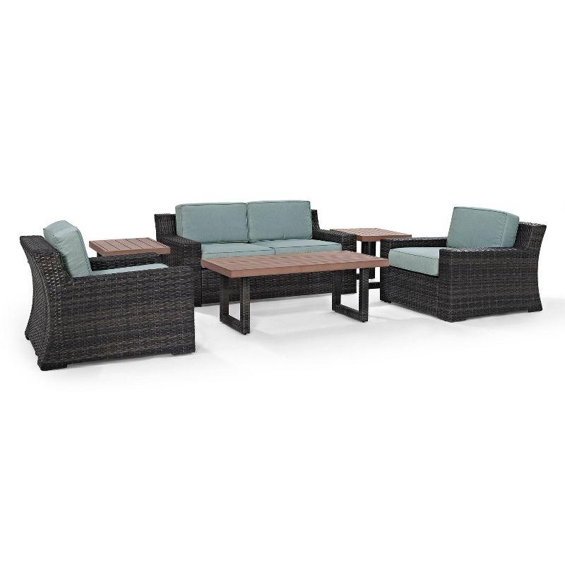 Beaufort 6pc Outdoor Wicker Conversation Set - Mist - Crosley: Steel Frame, Weather-Resistant, UV-Resistant, with Polyester Foam Cushions