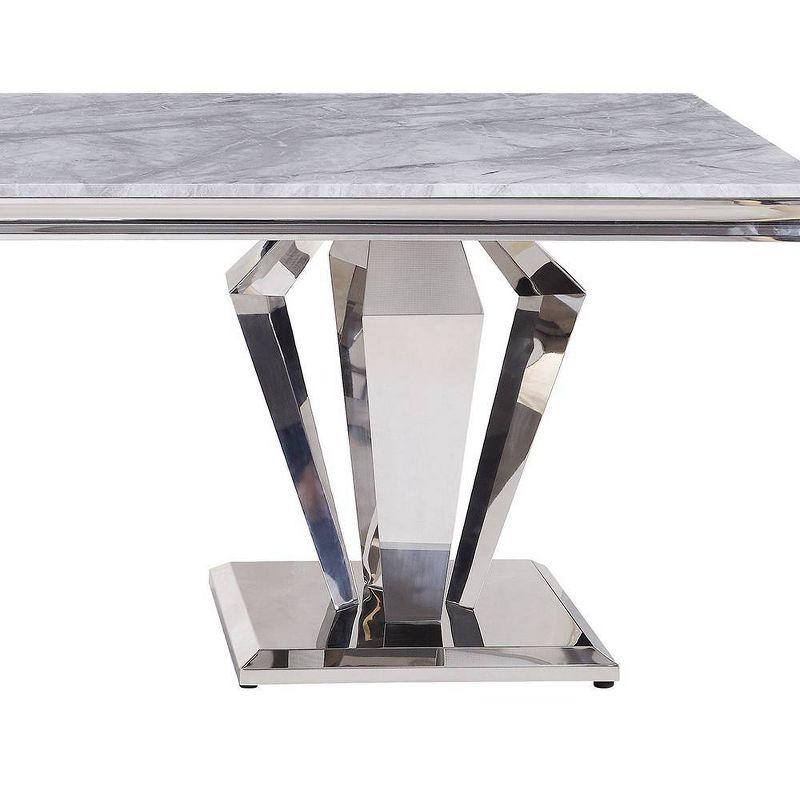Everly Quinn Eardie Rectangular Dining Table in Light Gray and Mirrored Silver