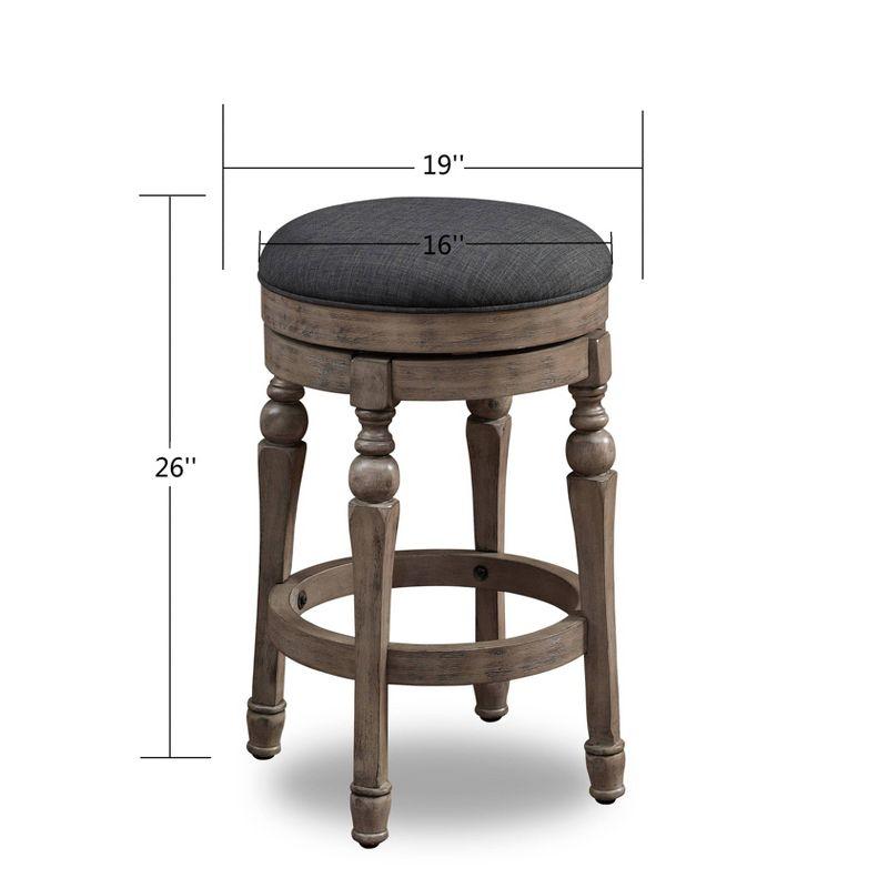 Comfort Pointe Maxwell Counter Height Barstool Charcoal: Linen Look, 360° Swivel, Turned Legs, Floor Glides