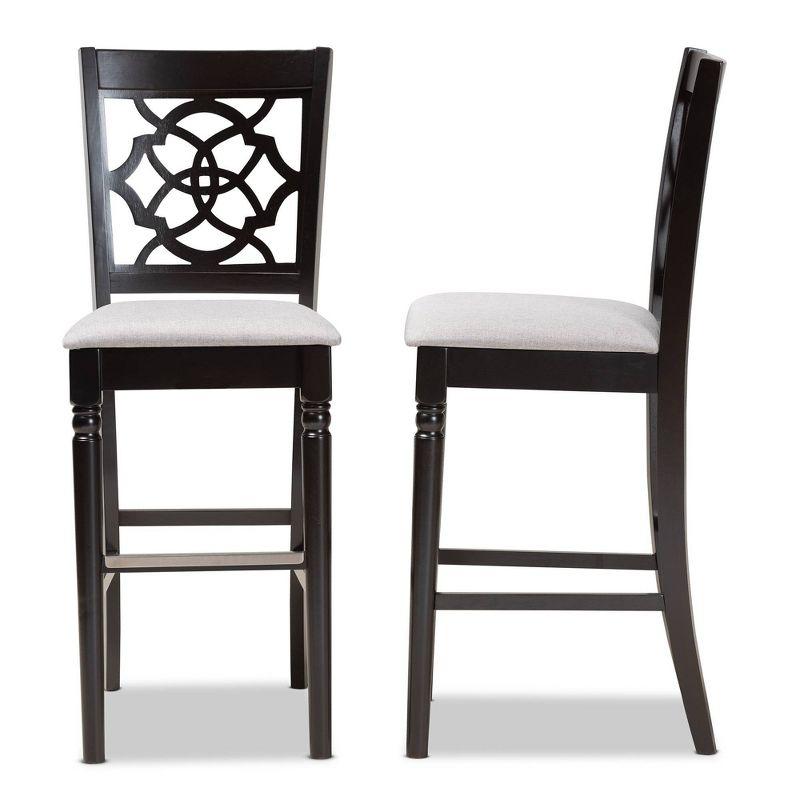 Alexandra 47.6" Grey Fabric and Espresso Wood Bar Stools, Set of 2