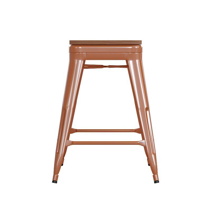 Flash Furniture Kai Commercial Grade 24" High Backless Metal Indoor-Outdoor Counter Height Stool with Poly Resin Wood Seat