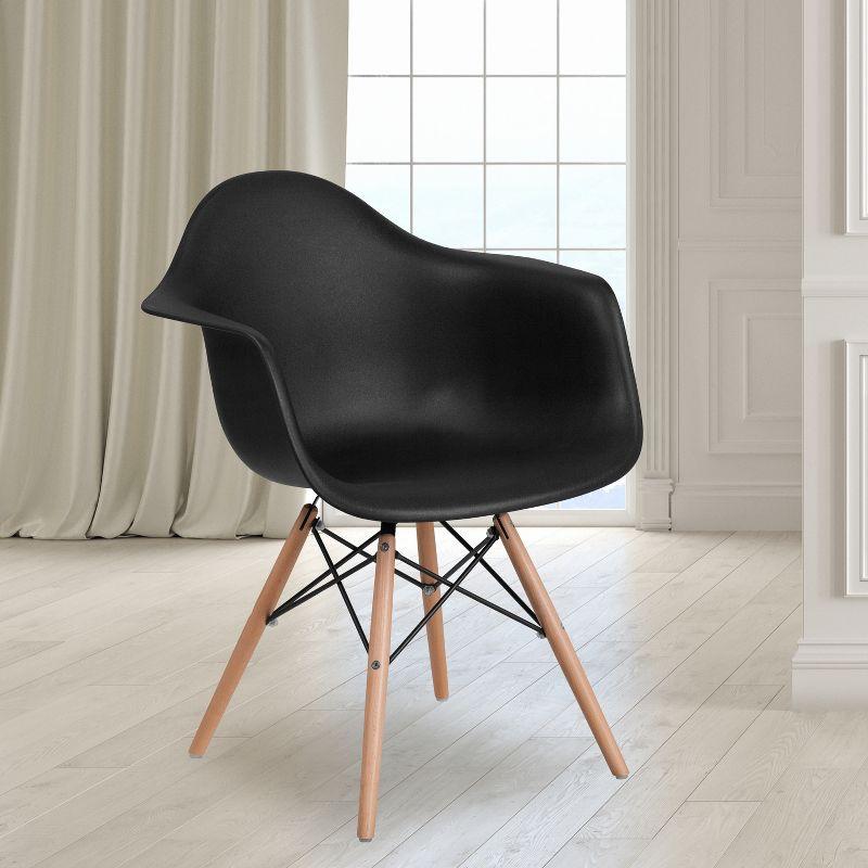 Modern Black Polypropylene Arm Chair with Wooden Legs