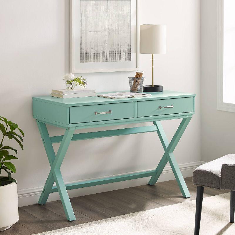 Penney Pine Turquoise Campaign-Style Desk with X-Frame Legs