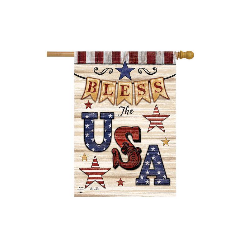 Briarwood Lane Bless The USA Patriotic House Flag Primitive Stars Stripes Double-Sided 28"x40"