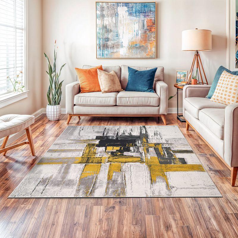 World Rug Gallery Contemporary Modern Abstract Area Rug - Gold 6'6"x6'6"