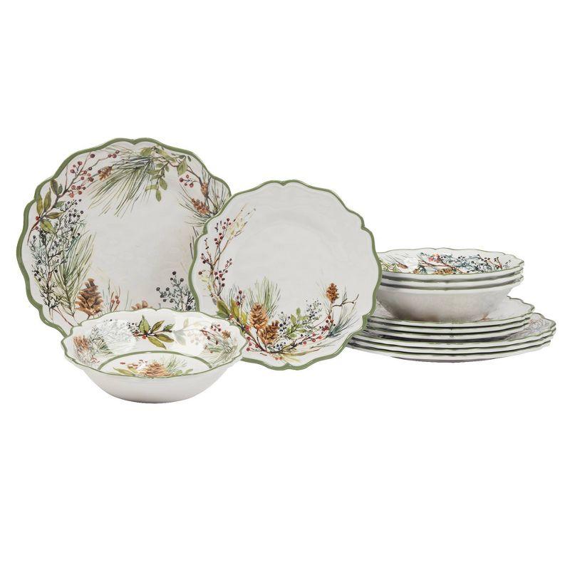 Perlette Red 12pc Melamine Dware Set 4-Dinner Plate 11" 4-Salad Plate 9" 4-Bowl 8.5" x 2"