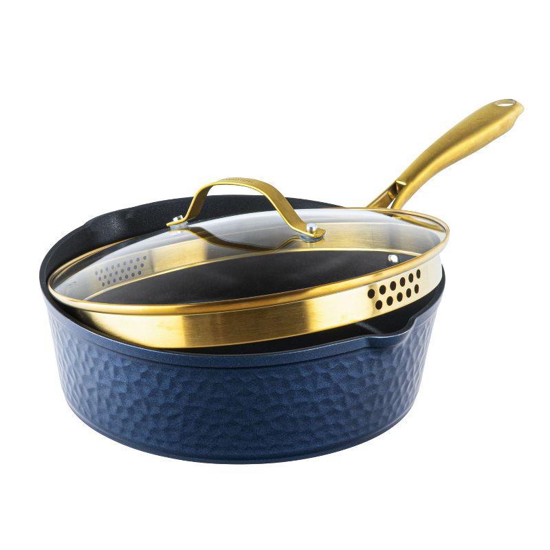 Granitestone Charleston Collection Hammered Navy 4 Qt Deep Saute Nonstick Pan with Lid