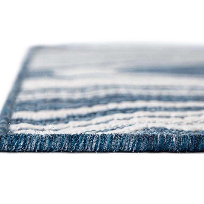 Abstract Blue Synthetic 9' x 12' Easy-Care Outdoor Rug