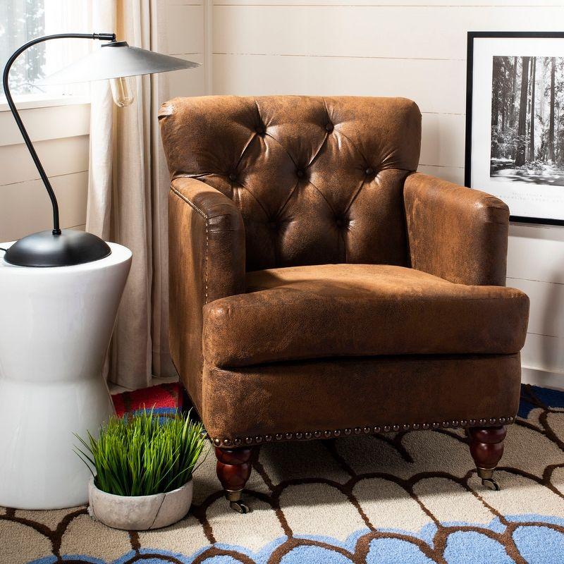 Contemporary Modern Brown Leather and Wood Accent Chair