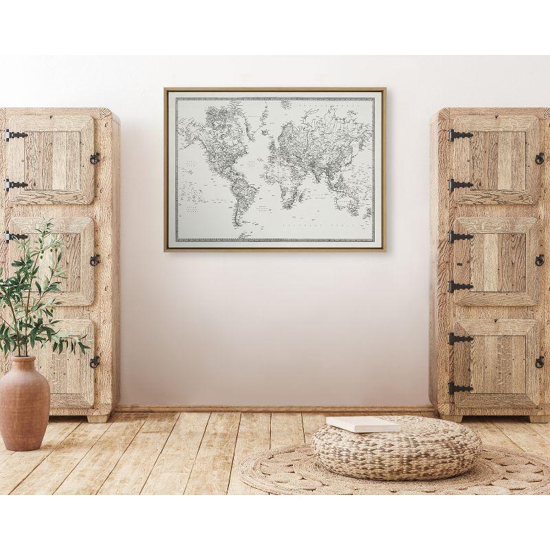 31.5" x 41.5" Sylvie World Map Framed Canvas by Creative Bunch Natural - Kate & Laurel All Things Decor: Horizontal Layout