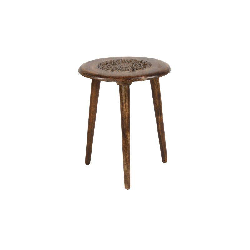 Carved Mango Wood Tripod Table Brown - Olivia & May: Handmade, Indoor, Rustic Style, 100 lbs Max