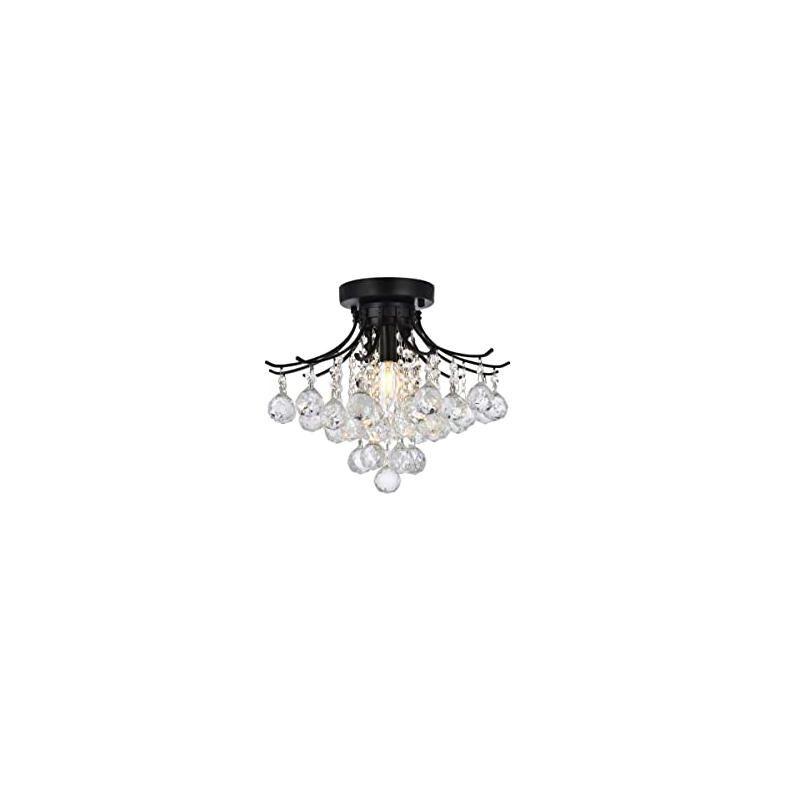 Matte Black and Crystal 16-Inch Flush Mount Light