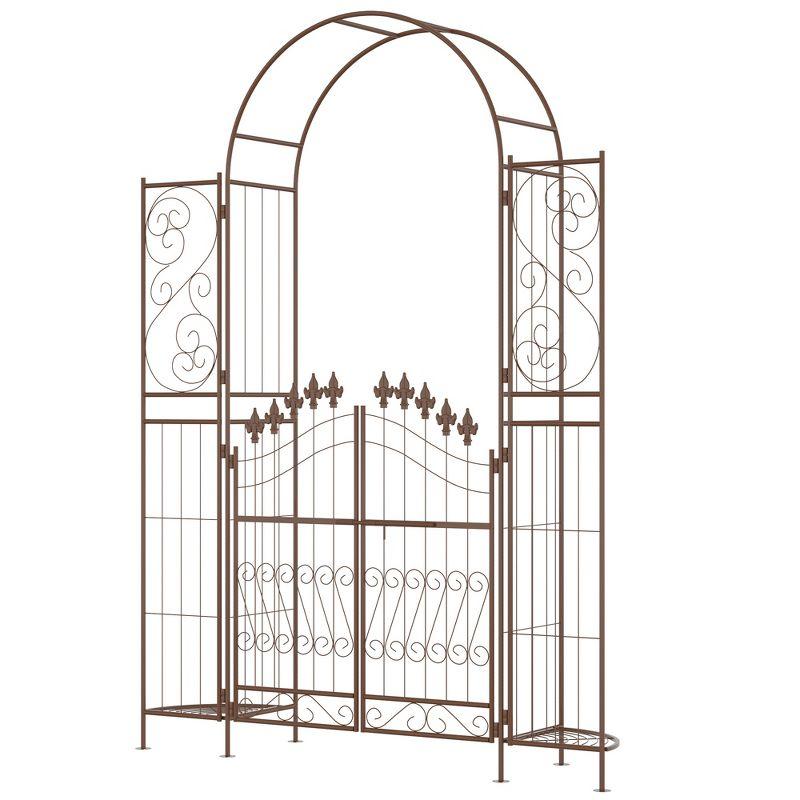 Outsunny 54.25'' W x 15.25'' D Metal Arbor with Gate in Brown