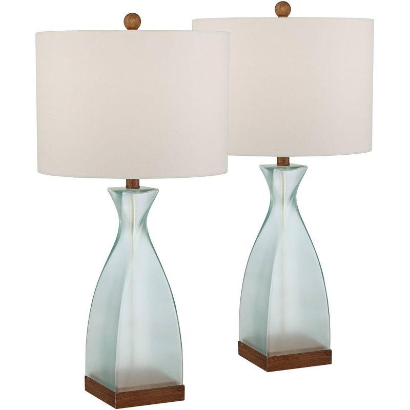 360 Lighting Ryan 28 1/2" Tall Modern Coastal End Table Lamps Set of 2 Ocean Blue Glass Off-White Shade Living Room Bedroom Bedside Nightstand House