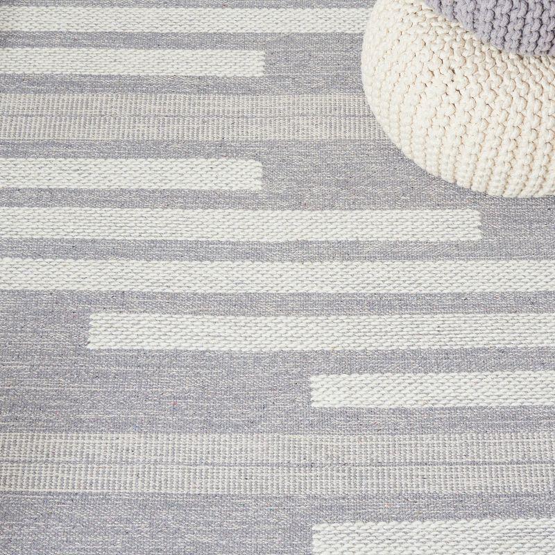 Gray and White Striped Wool Cotton 6' x 9' Area Rug