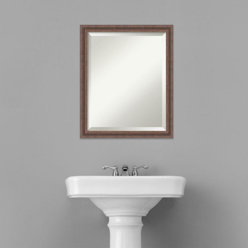Amanti Art Distressed Rustic Brown Beveled Wood Bathroom Wall Mirror 22.5 x 18.5 in.