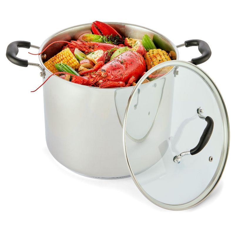 T-fal 12qt Stock Pot with Lid, Stainless Steel Cookware: Vented Lid, Extra-Deep, Dishwasher & Oven Safe, Silicone Handle