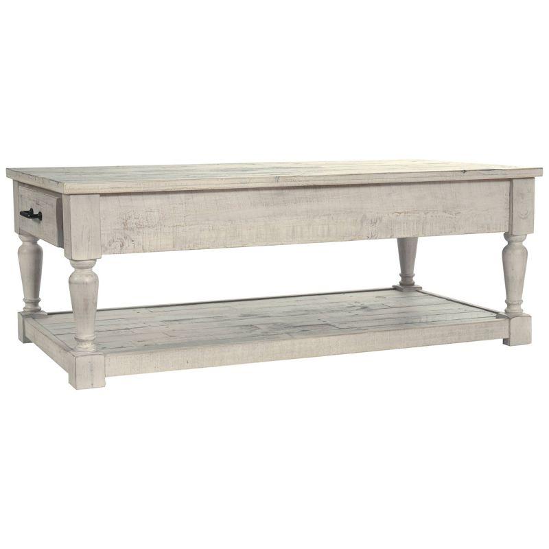 Shawnalore Rectangular Cocktail Table White Wash - Signature Design by Ashley: Solid Pine, Farmhouse Style, Storage Shelf