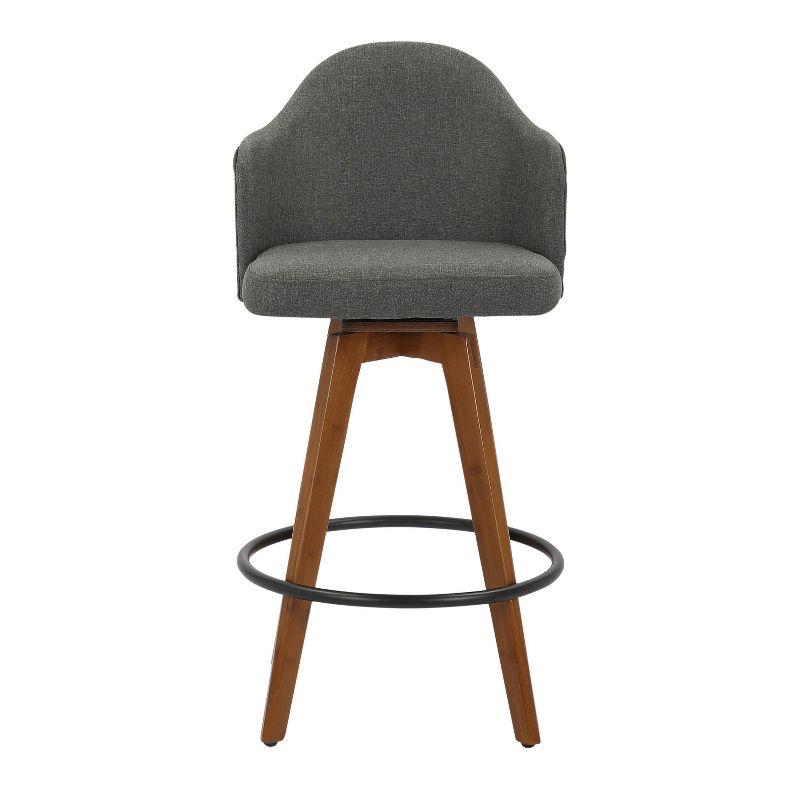 26" Ahoy Mid-Century Modern Counter Height Barstool Walnut/Gray - LumiSource: Padded, Low Back, Wood Legs