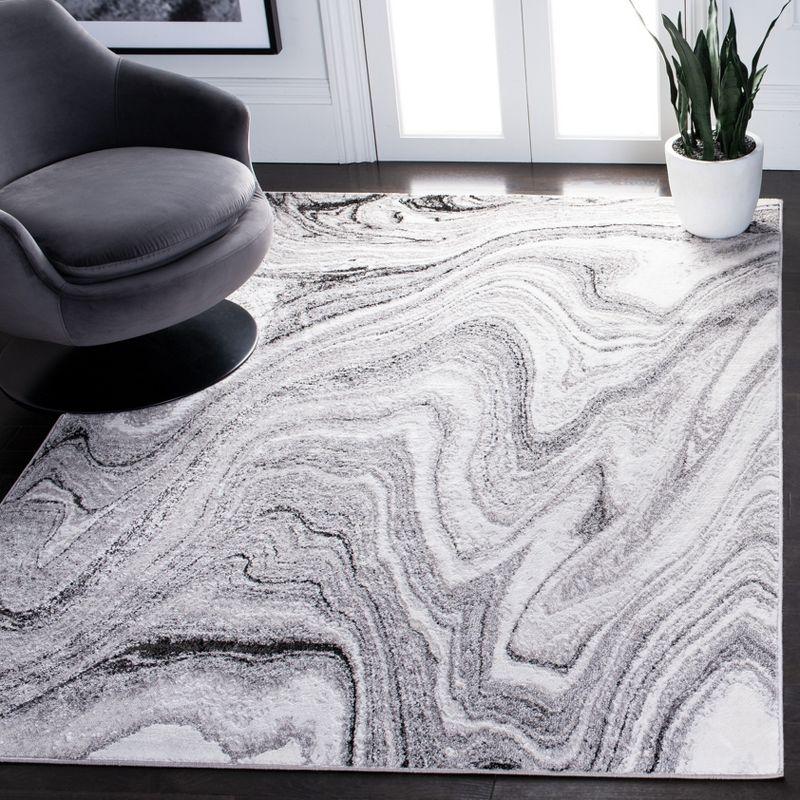 Light Grey and Ivory Abstract Marble Area Rug