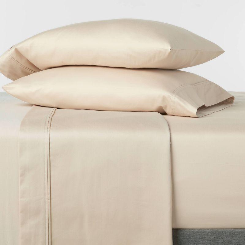 Twin/Twin XL Solid Performance 400 Thread Count Sheet Set True Khaki - Threshold™: Cotton, Woven, OEKO-TEX Certified