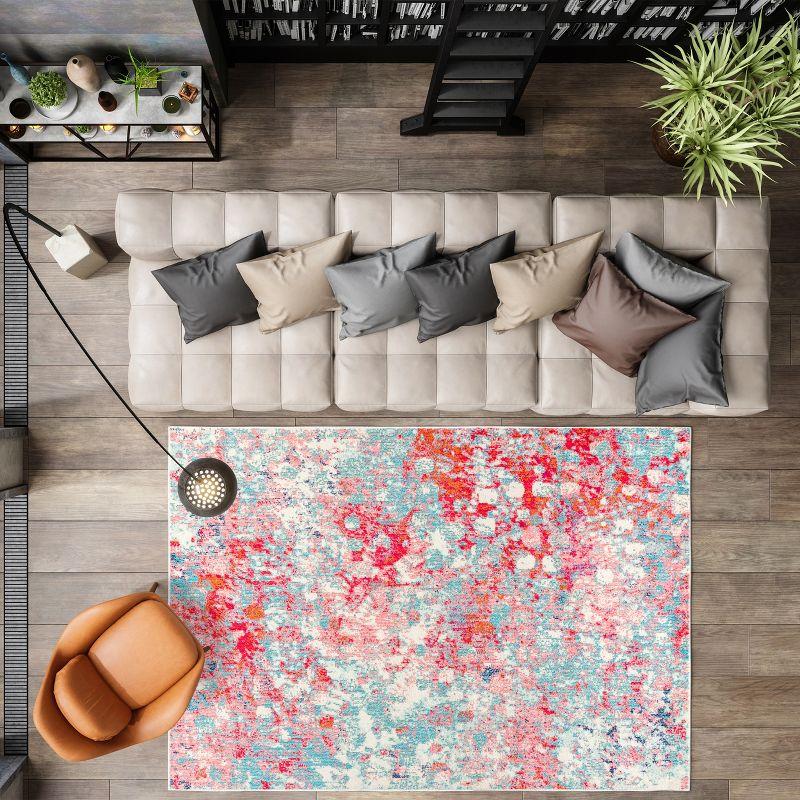 5'x8' Contemporary POP Modern Abstract Area Rug, Blue/Red - JONATHAN Y